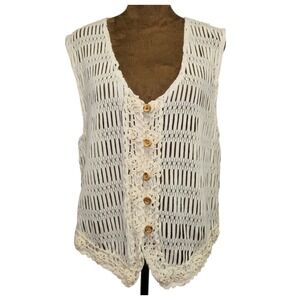 IVY Vest Womens Size L Crochet Flower‎ Accents Boho Cottagecore